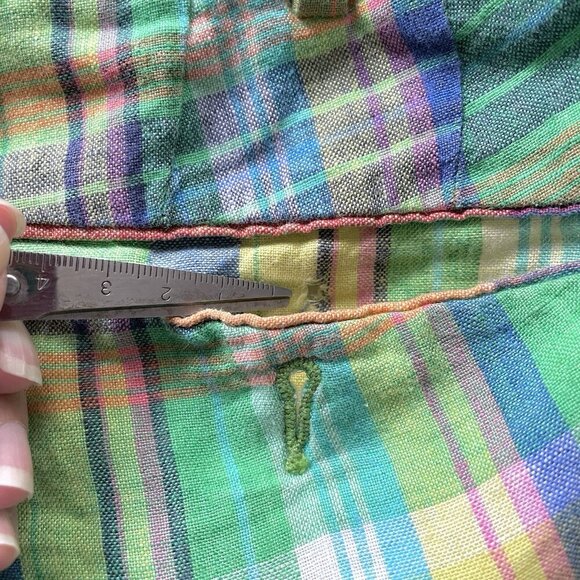 Vintage Polo Ralph Lauren Green Plaid India Madras Linen Shorts - 32-34" Waist/M - Picture 9 of 12